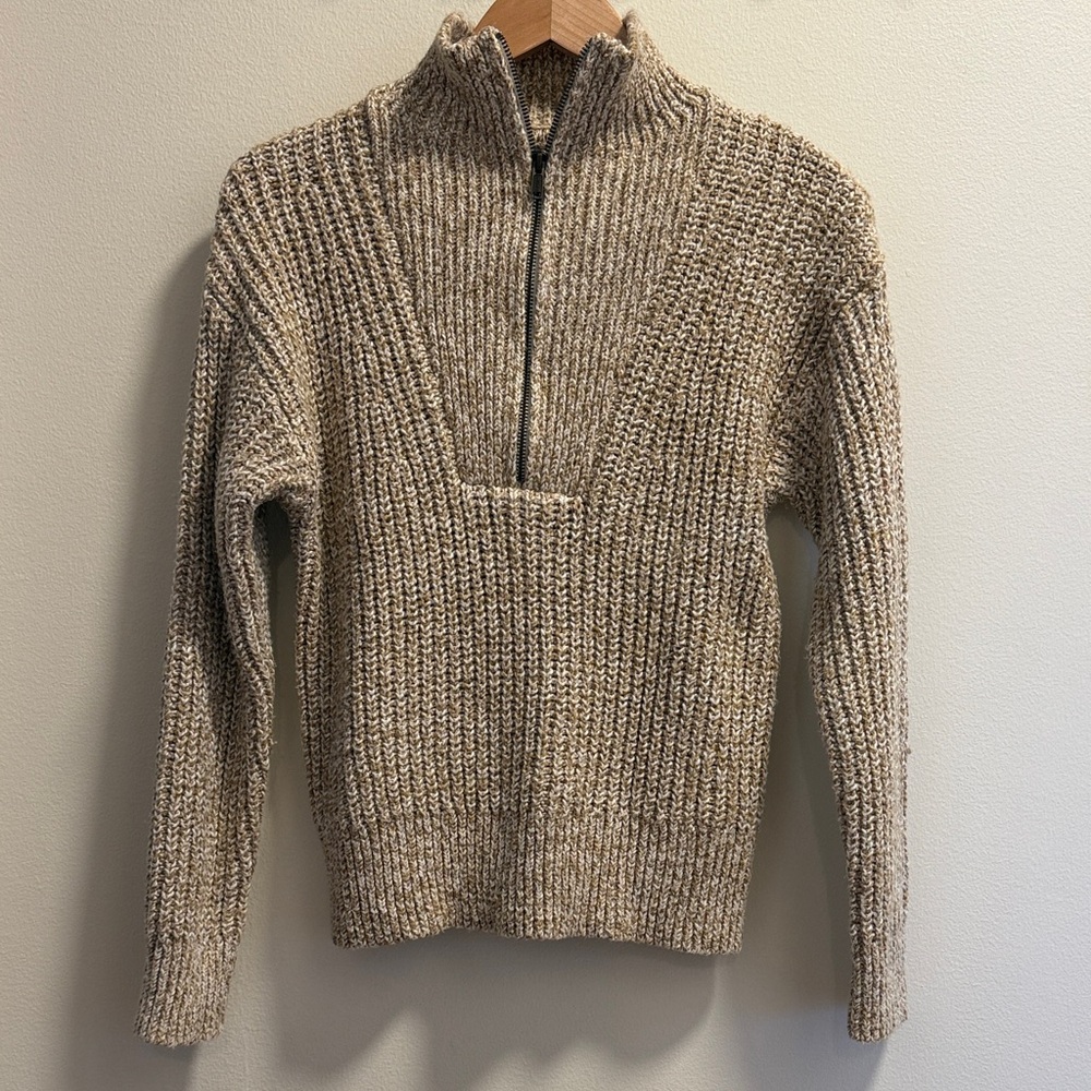 GAP Women's Beige Marled Half-Zip Chunky Knit Turtleneck Sweater
